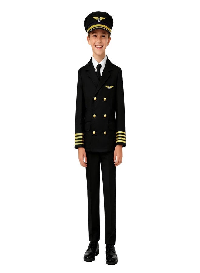 Davsolly Kids Pilot Uniform Boys Airline Captain Costume for Halloween Cosplay Birthday Party Gifts - Image 1